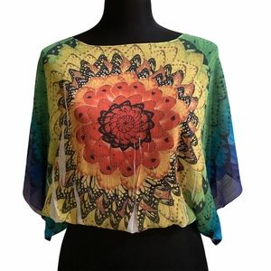 One World Scarf Top Elastic Waist Colorful BOHO